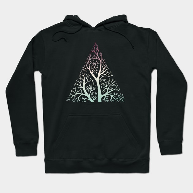 Stylized tree branches in triangle frame - purple, cream, and pale green gradient Hoodie by AtlasMirabilis